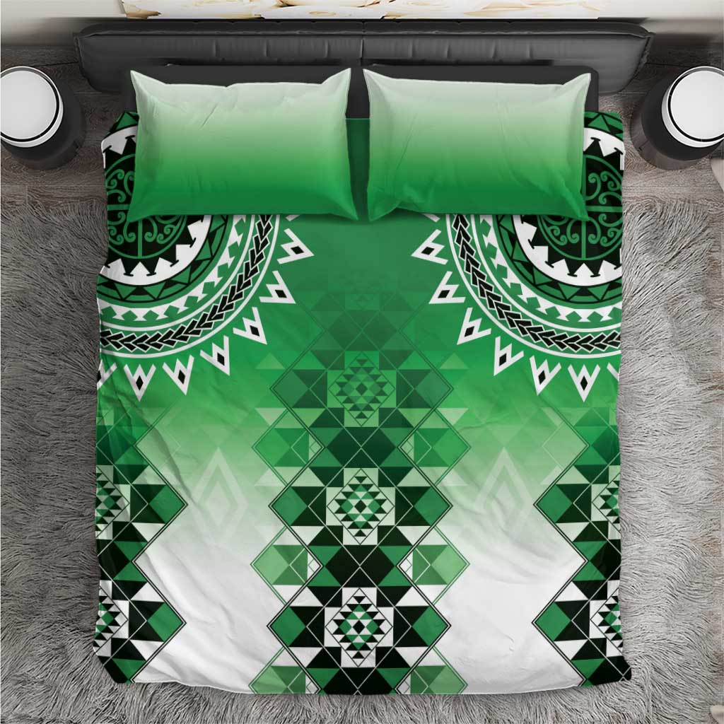 New Zealand Bedding Set Poutama Mix Green Taniko Inspired Art LT05