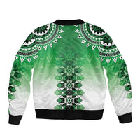 New Zealand Bomber Jacket Poutama Mix Green Taniko Inspired Art LT05