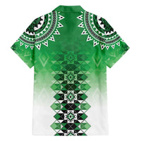 New Zealand Family Matching Off Shoulder Short Dress and Hawaiian Shirt Poutama Mix Green Taniko Inspired Art LT05
