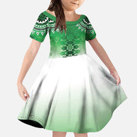 New Zealand Family Matching Summer Maxi Dress and Hawaiian Shirt Poutama Mix Green Taniko Inspired Art LT05