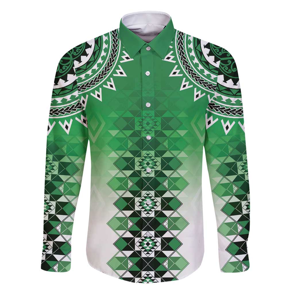 New Zealand Family Matching Summer Maxi Dress and Hawaiian Shirt Poutama Mix Green Taniko Inspired Art LT05
