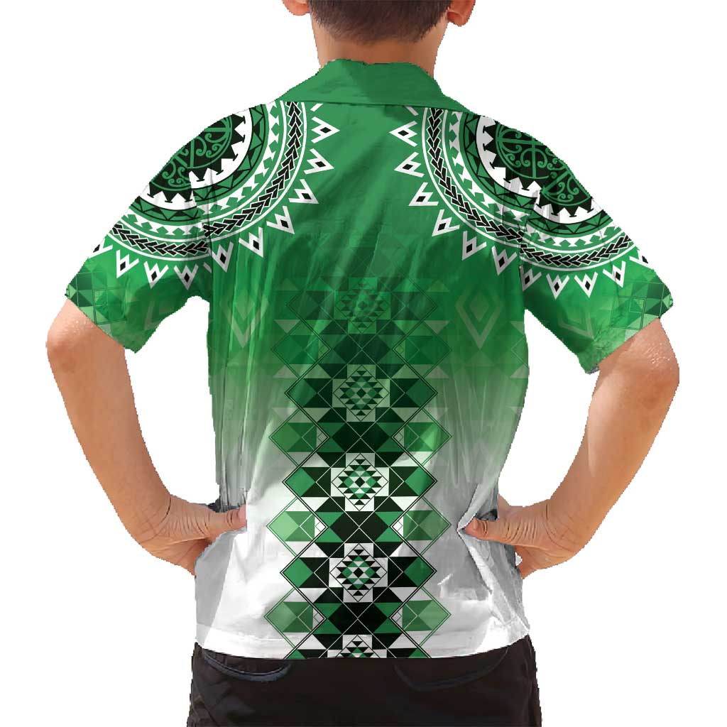 New Zealand Family Matching Tank Maxi Dress and Hawaiian Shirt Poutama Mix Green Taniko Inspired Art LT05