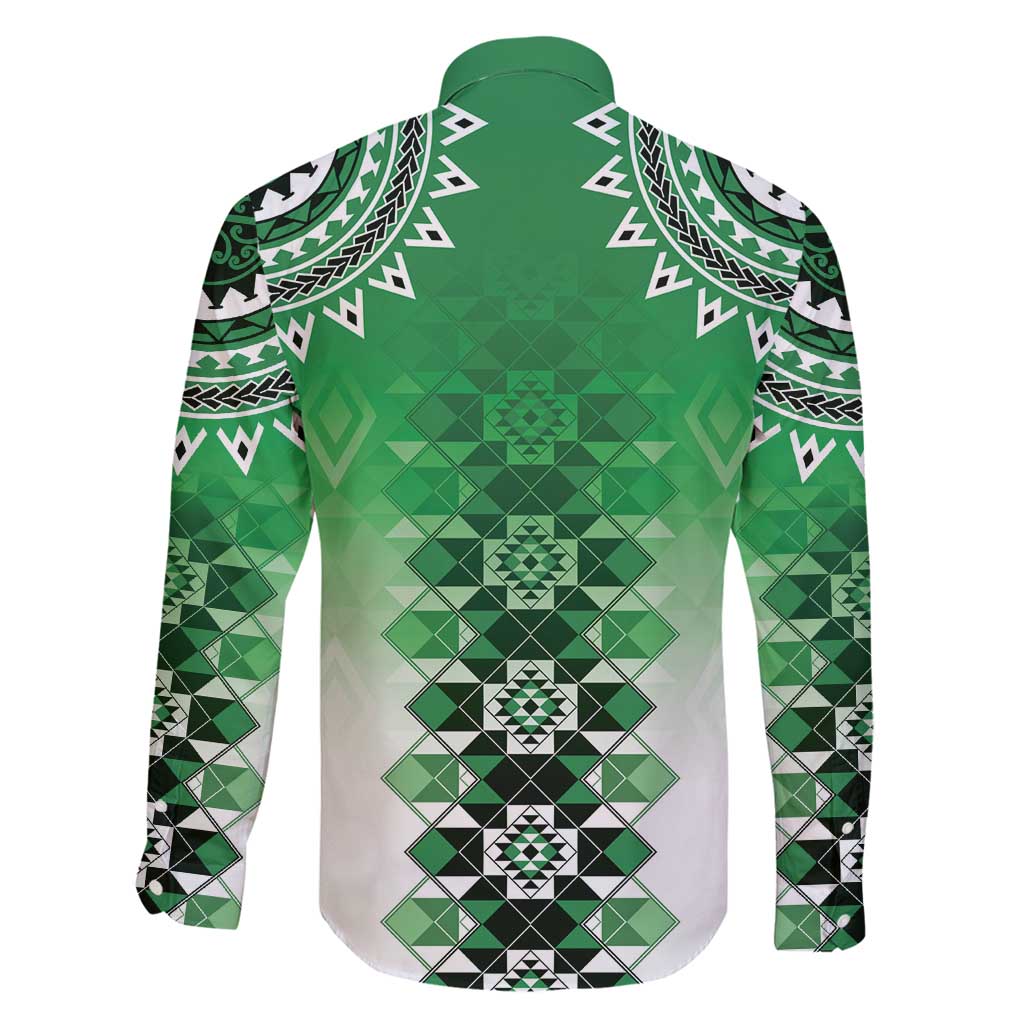 New Zealand Family Matching Tank Maxi Dress and Hawaiian Shirt Poutama Mix Green Taniko Inspired Art LT05