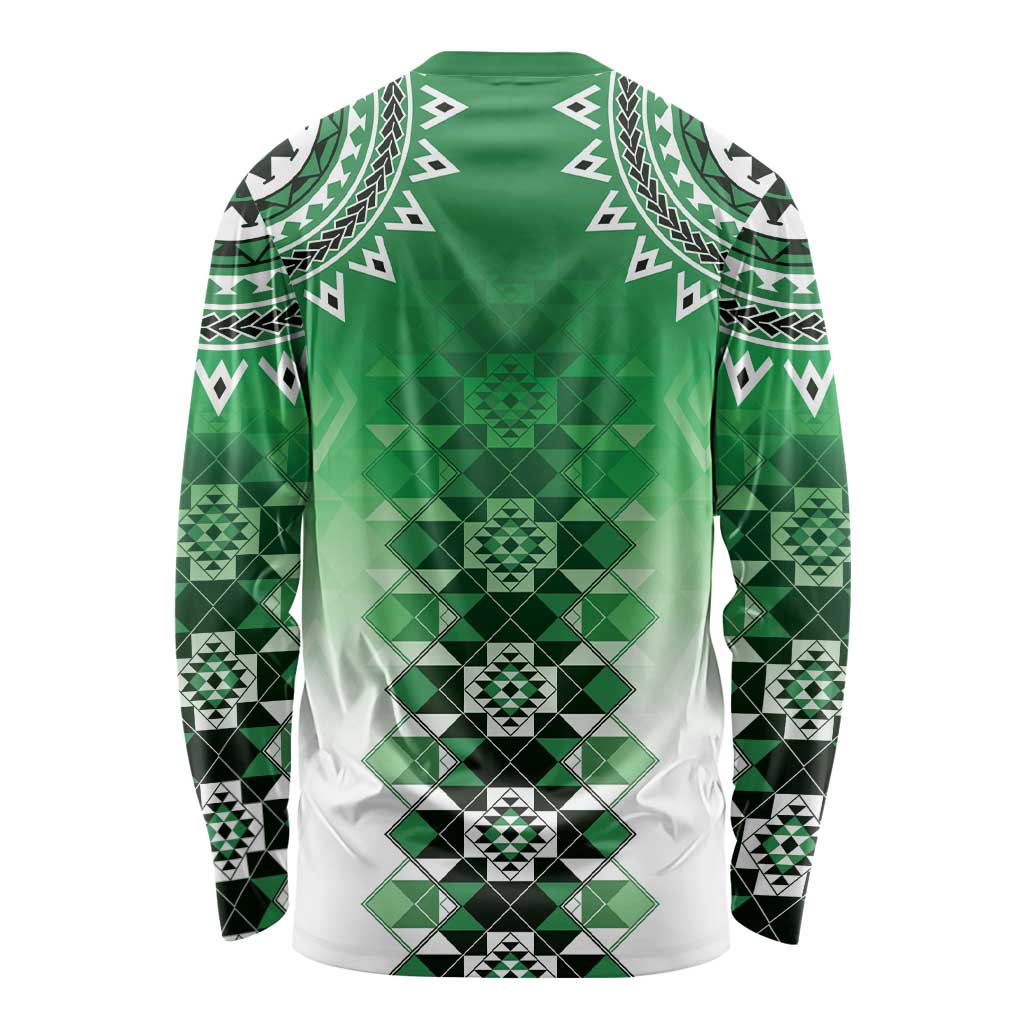 New Zealand Long Sleeve Shirt Poutama Mix Green Taniko Inspired Art LT05