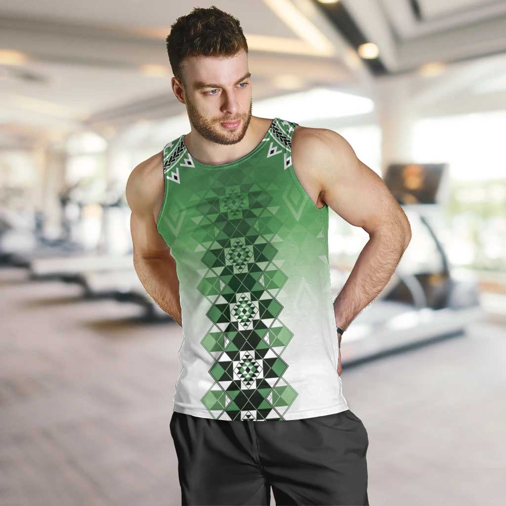 New Zealand Men Tank Top Poutama Mix Green Taniko Inspired Art LT05 Green - Polynesian Pride