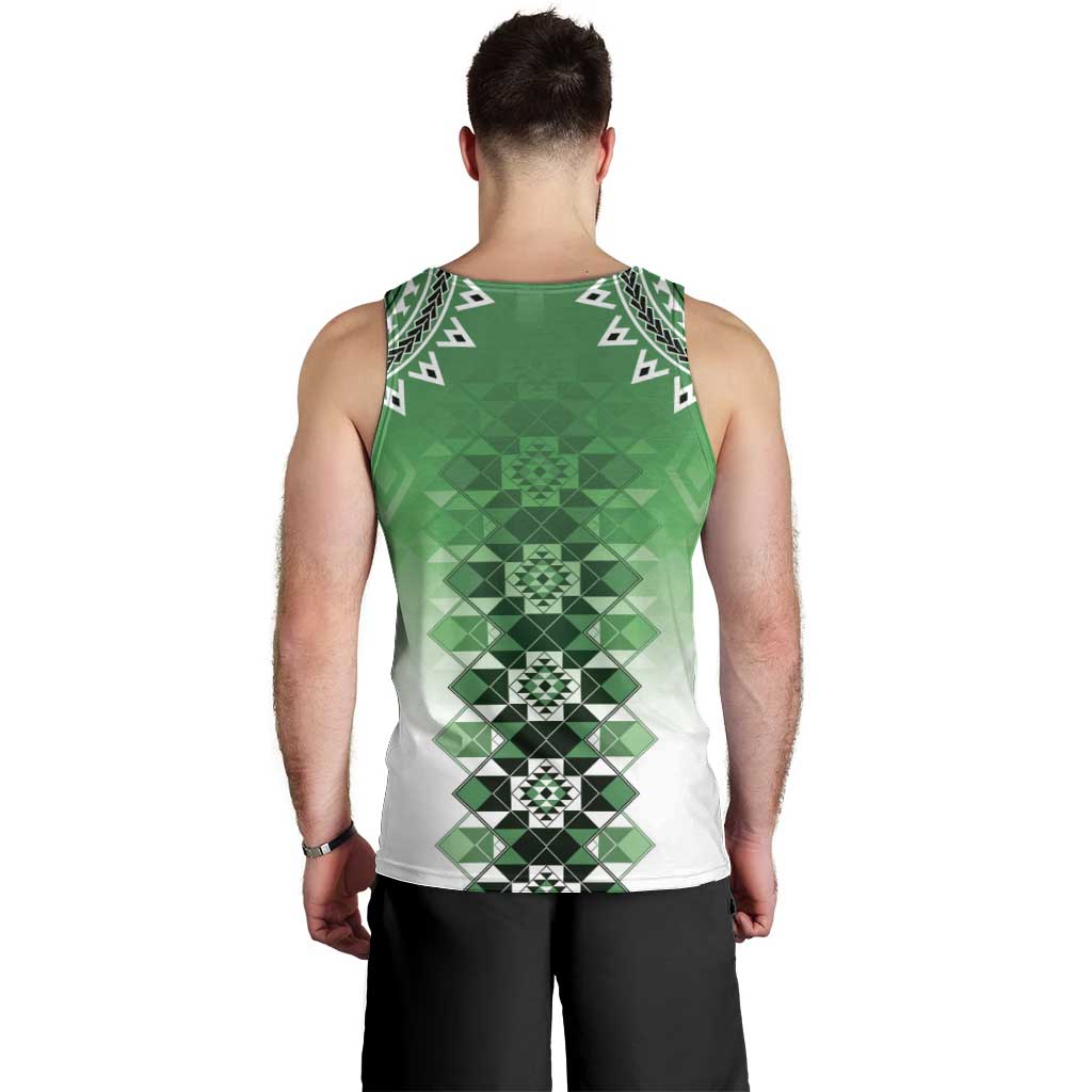 New Zealand Men Tank Top Poutama Mix Green Taniko Inspired Art LT05 - Polynesian Pride