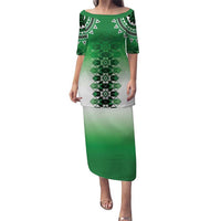 New Zealand Puletasi Poutama Mix Green Taniko Inspired Art LT05