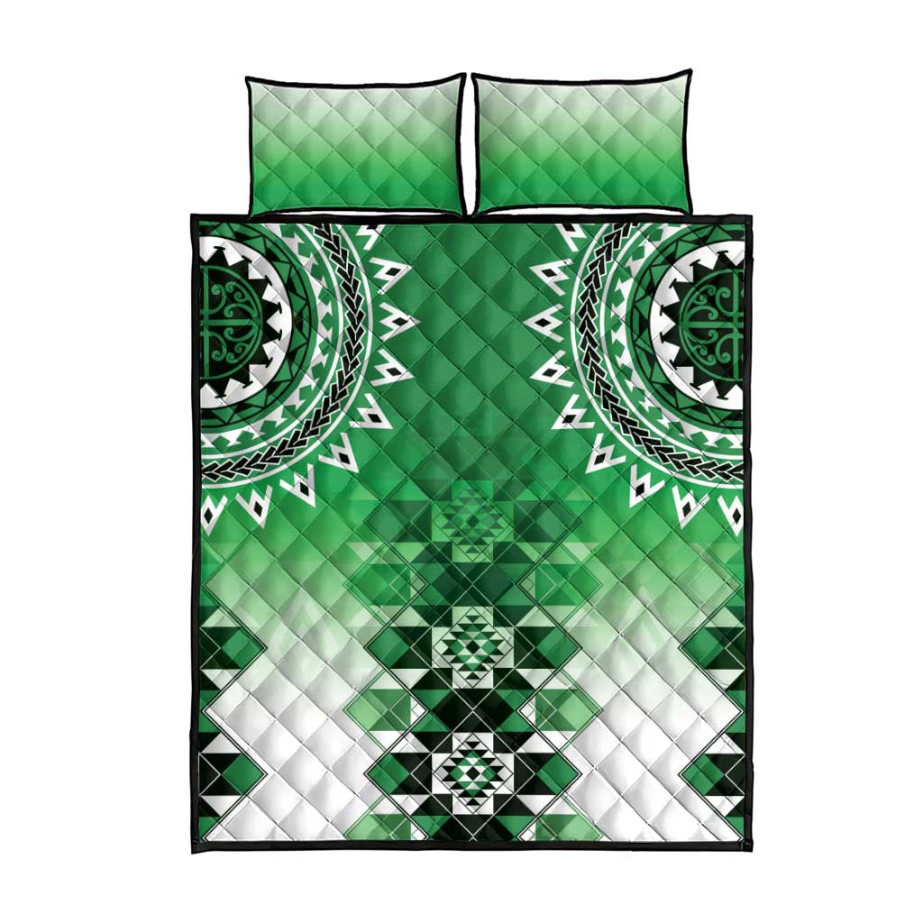 New Zealand Quilt Bed Set Poutama Mix Green Taniko Inspired Art LT05