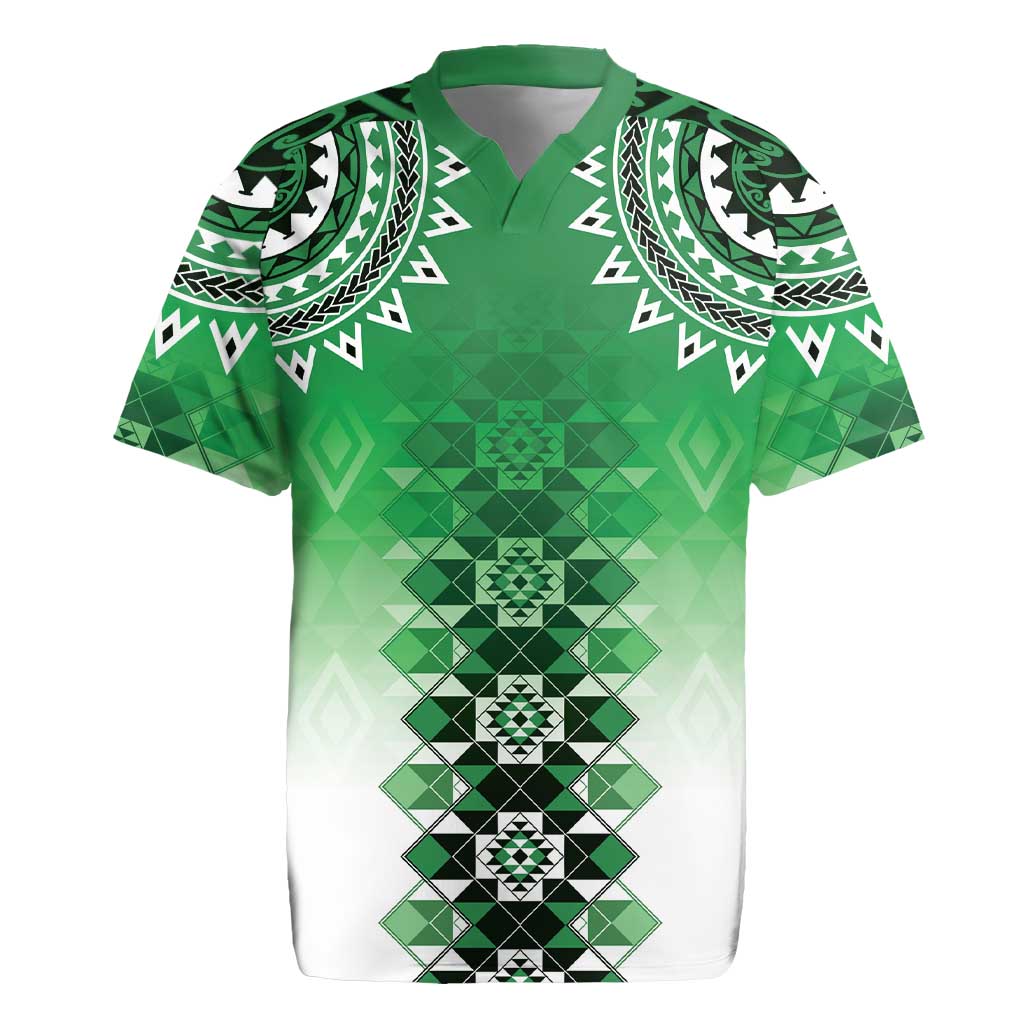 New Zealand Rugby Jersey Poutama Mix Green Taniko Inspired Art LT05