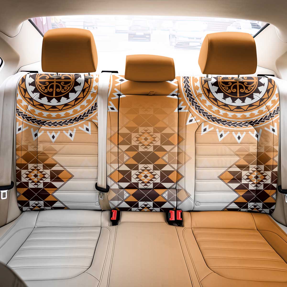 New Zealand Back Car Seat Cover Poutama Mix Orange Taniko Inspired Art LT05