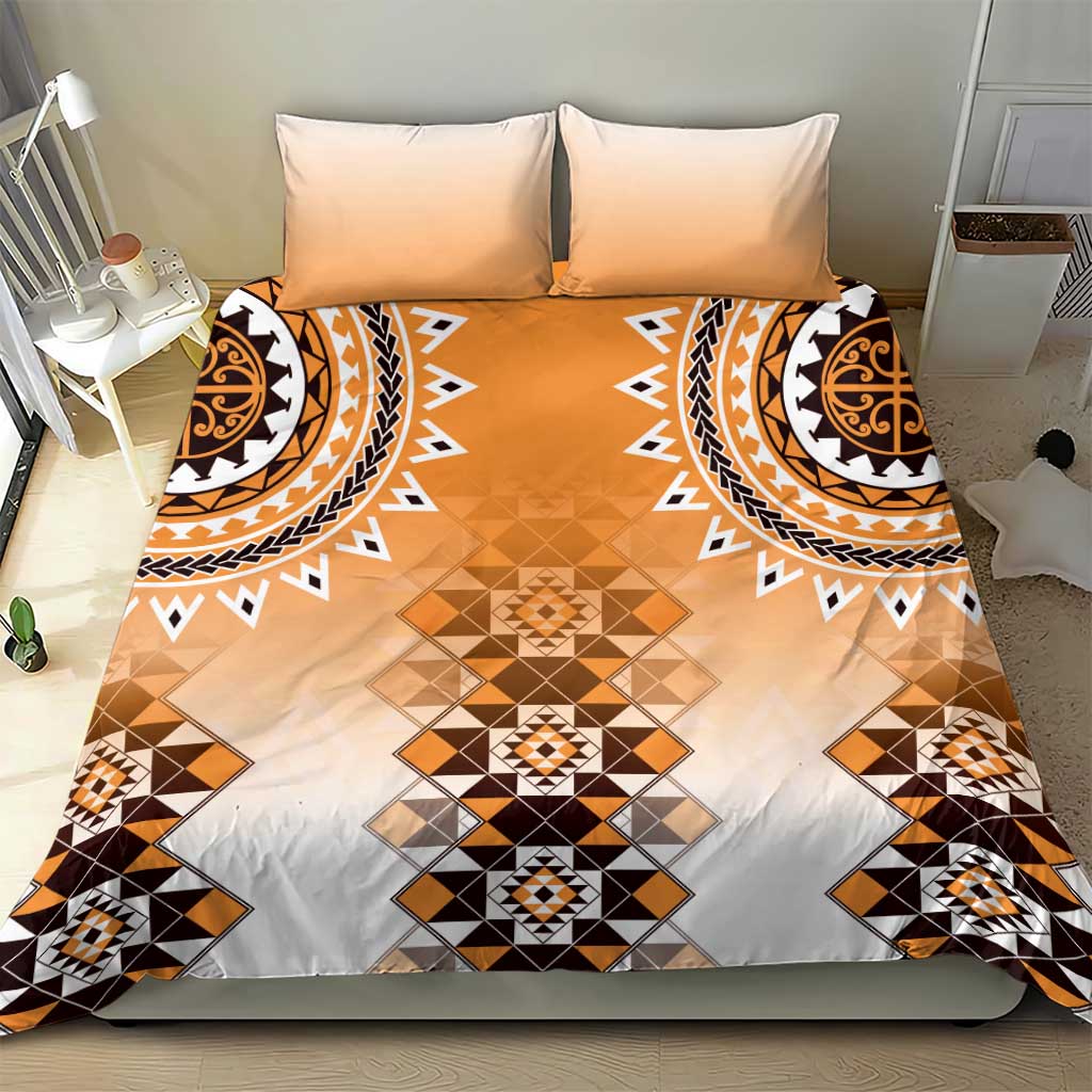 New Zealand Bedding Set Poutama Mix Orange Taniko Inspired Art LT05