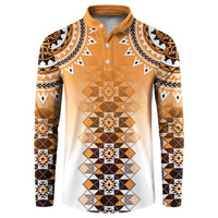 New Zealand Button Sweatshirt Poutama Mix Orange Taniko Inspired Art LT05