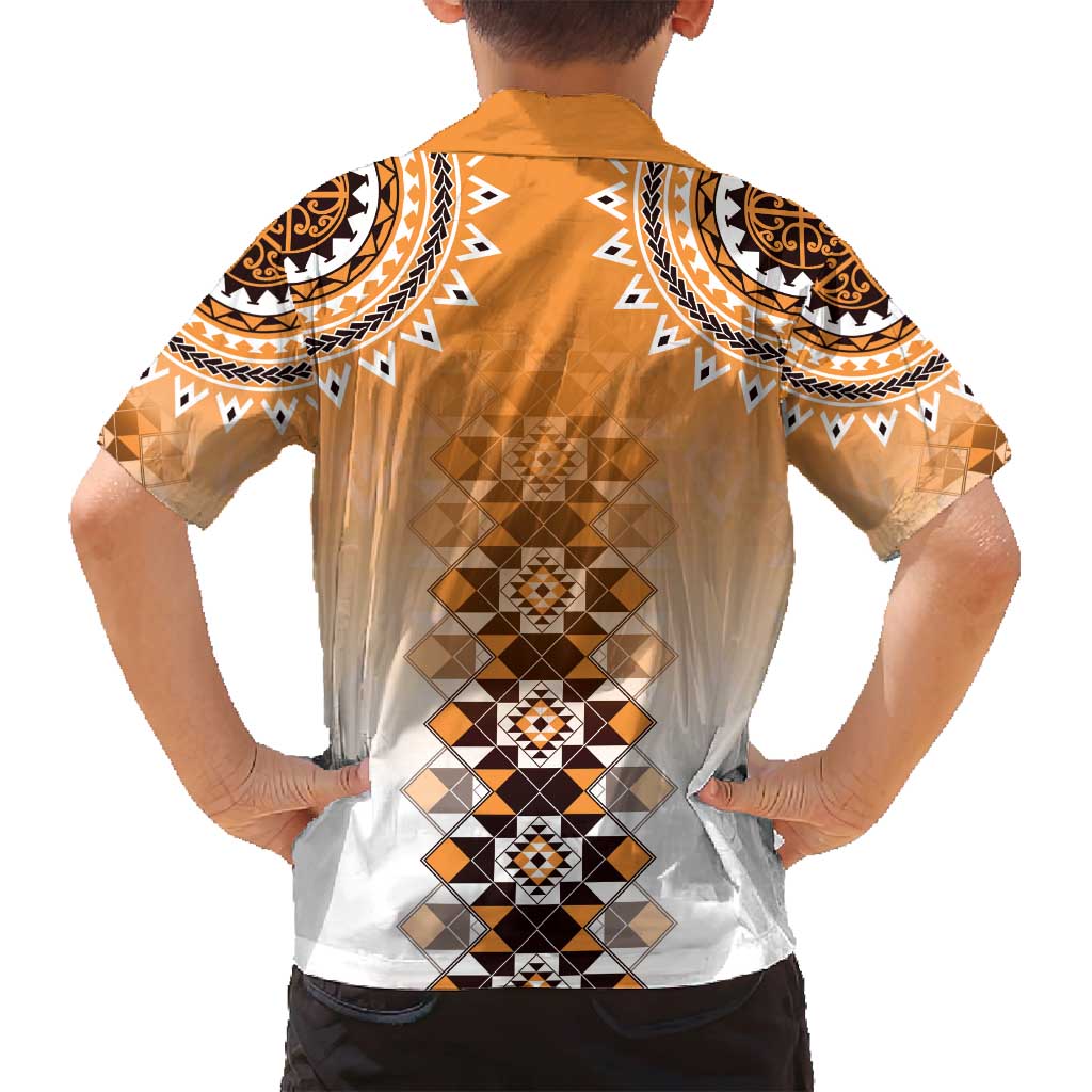 New Zealand Family Matching Long Sleeve Bodycon Dress and Hawaiian Shirt Poutama Mix Orange Taniko Inspired Art LT05 - Polynesian Pride