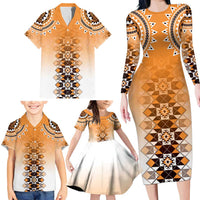 New Zealand Family Matching Long Sleeve Bodycon Dress and Hawaiian Shirt Poutama Mix Orange Taniko Inspired Art LT05 - Polynesian Pride