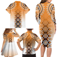 New Zealand Family Matching Long Sleeve Bodycon Dress and Hawaiian Shirt Poutama Mix Orange Taniko Inspired Art LT05 - Polynesian Pride