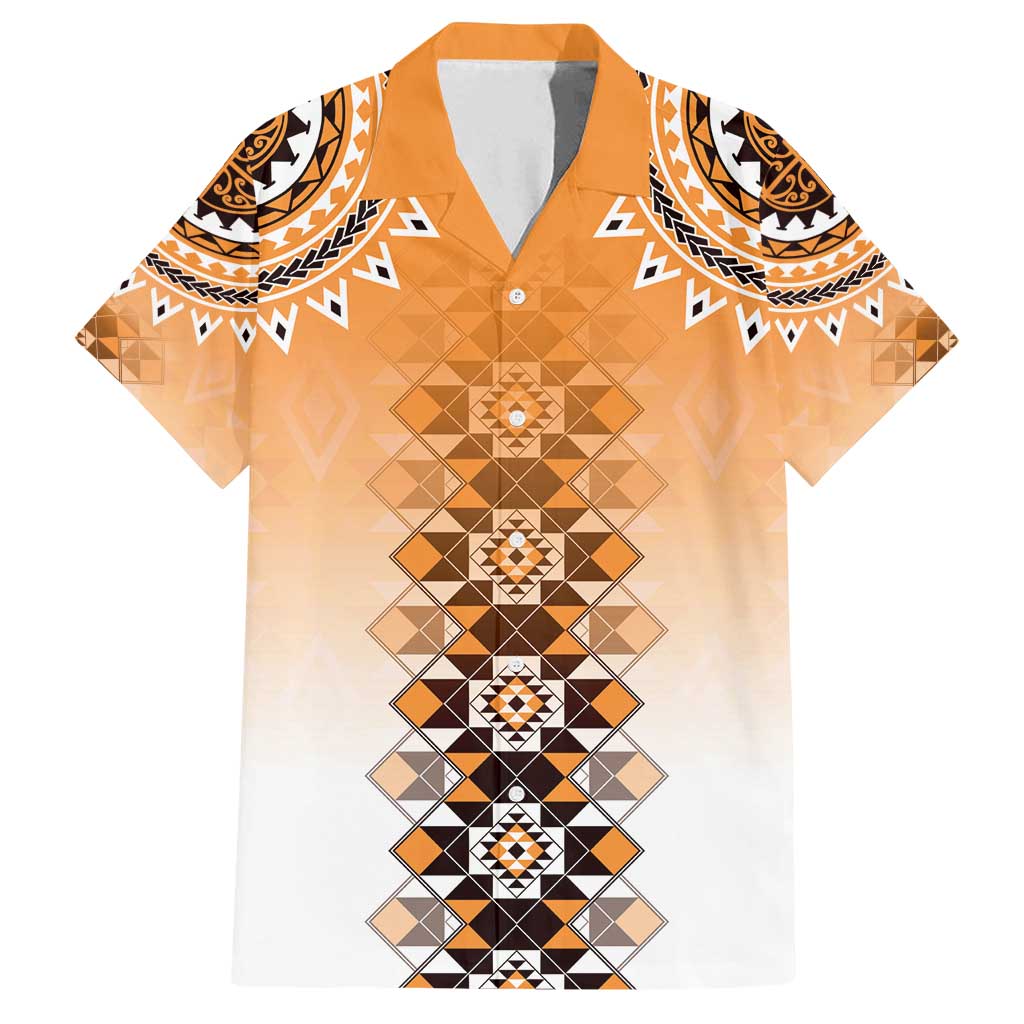 New Zealand Family Matching Long Sleeve Bodycon Dress and Hawaiian Shirt Poutama Mix Orange Taniko Inspired Art LT05 Dad's Shirt - Short Sleeve Orange - Polynesian Pride