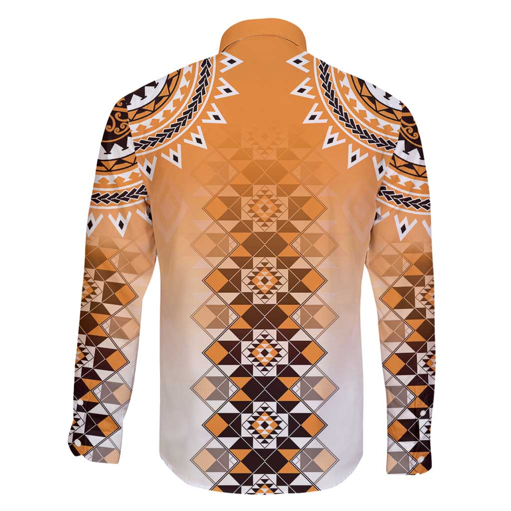 New Zealand Family Matching Long Sleeve Bodycon Dress and Hawaiian Shirt Poutama Mix Orange Taniko Inspired Art LT05 - Polynesian Pride