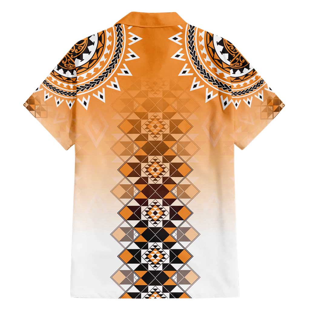 New Zealand Family Matching Off Shoulder Maxi Dress and Hawaiian Shirt Poutama Mix Orange Taniko Inspired Art LT05