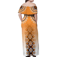New Zealand Family Matching Off Shoulder Maxi Dress and Hawaiian Shirt Poutama Mix Orange Taniko Inspired Art LT05