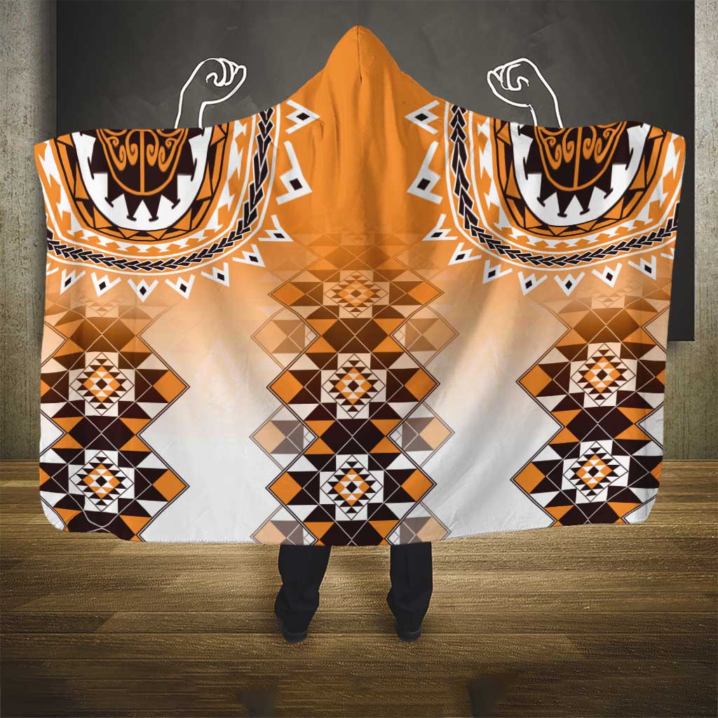 New Zealand Hooded Blanket Poutama Mix Orange Taniko Inspired Art LT05