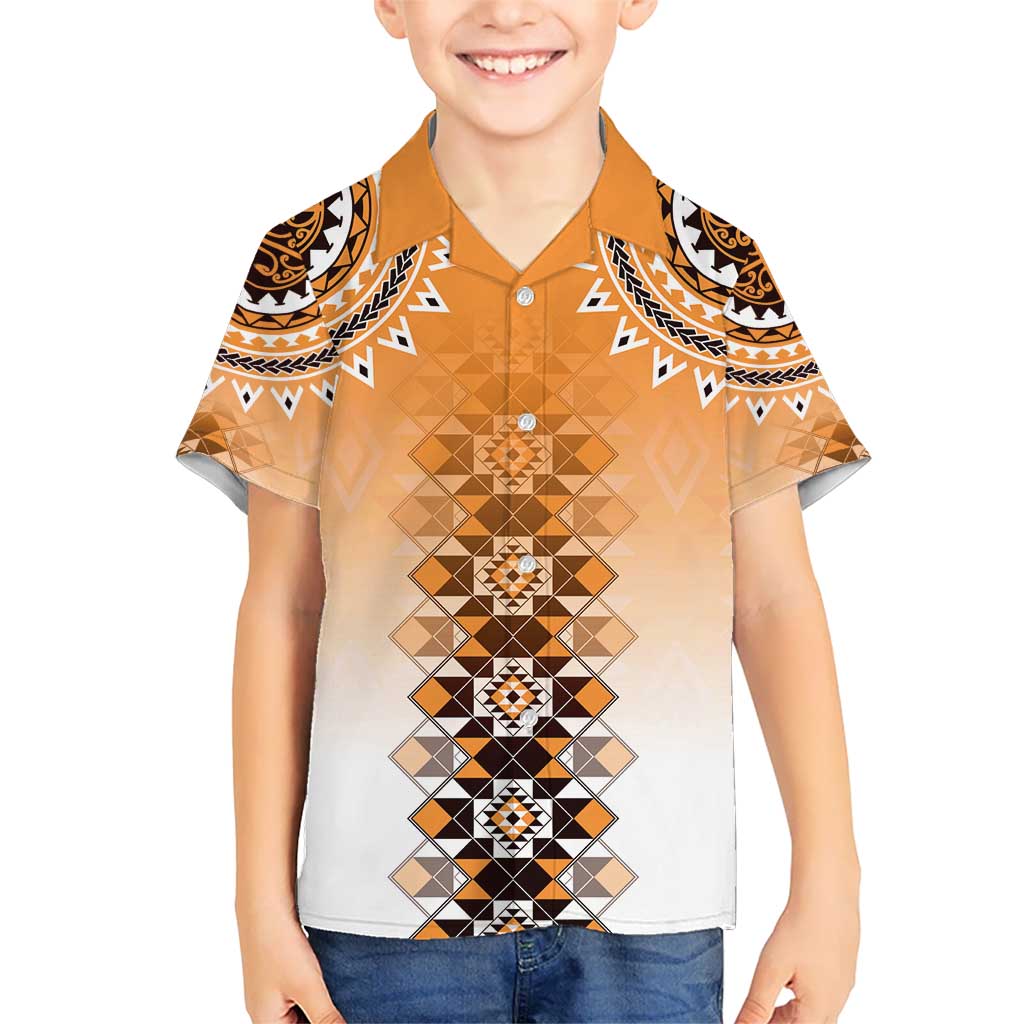 New Zealand Kid Hawaiian Shirt Poutama Mix Orange Taniko Inspired Art LT05