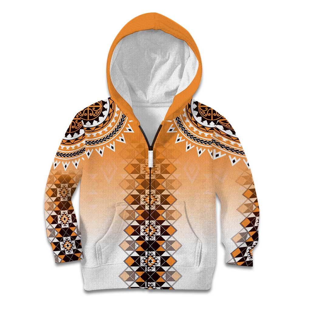 New Zealand Kid Hoodie Poutama Mix Orange Taniko Inspired Art LT05