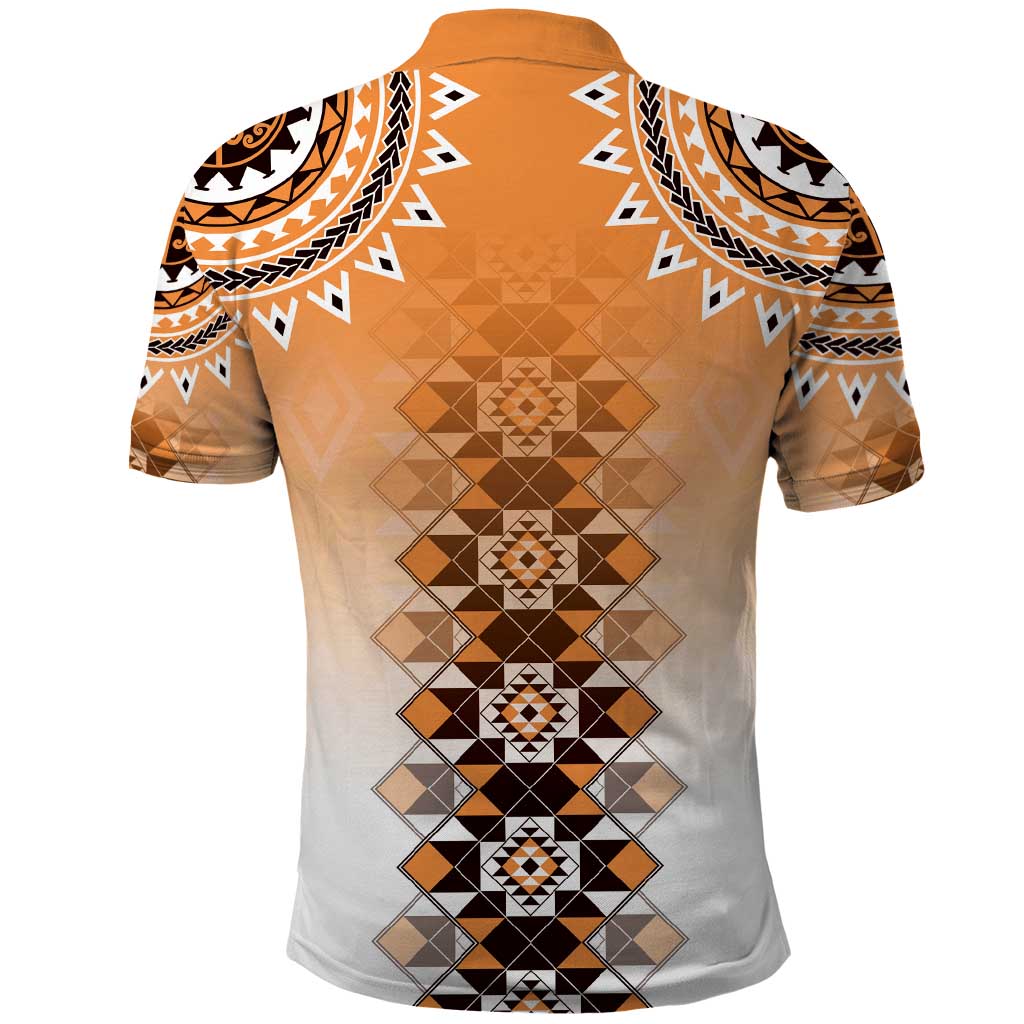 New Zealand Polo Shirt Poutama Mix Orange Taniko Inspired Art LT05 - Polynesian Pride