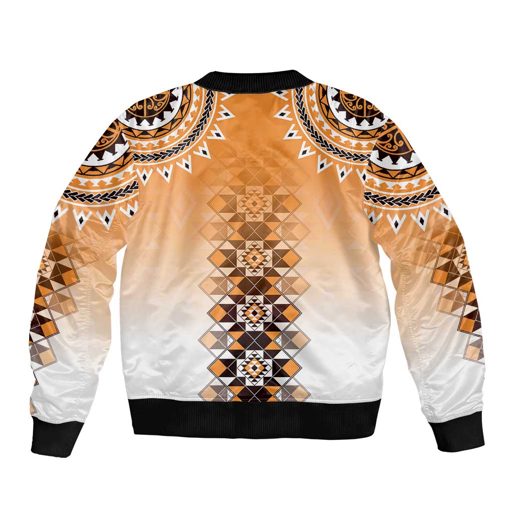 New Zealand Sleeve Zip Bomber Jacket Poutama Mix Orange Taniko Inspired Art LT05