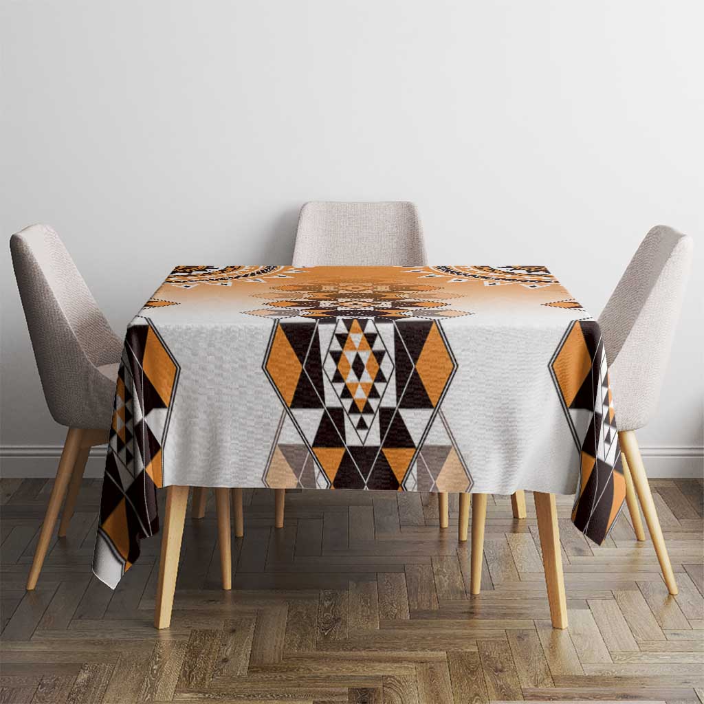 New Zealand Tablecloth Poutama Mix Orange Taniko Inspired Art LT05