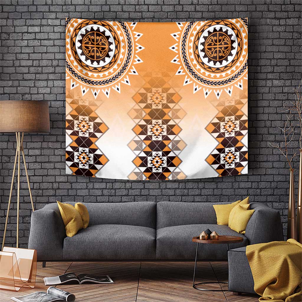 New Zealand Tapestry Poutama Mix Orange Taniko Inspired Art LT05 Orange - Polynesian Pride