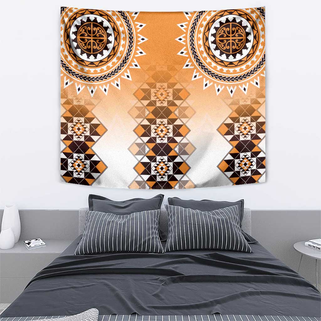 New Zealand Tapestry Poutama Mix Orange Taniko Inspired Art LT05 - Polynesian Pride