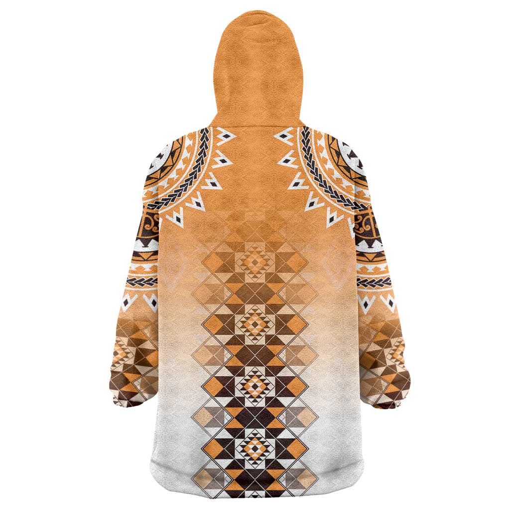 New Zealand Wearable Blanket Hoodie Poutama Mix Orange Taniko Inspired Art LT05
