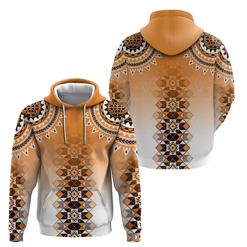 New Zealand Zip Hoodie Poutama Mix Orange Taniko Inspired Art LT05