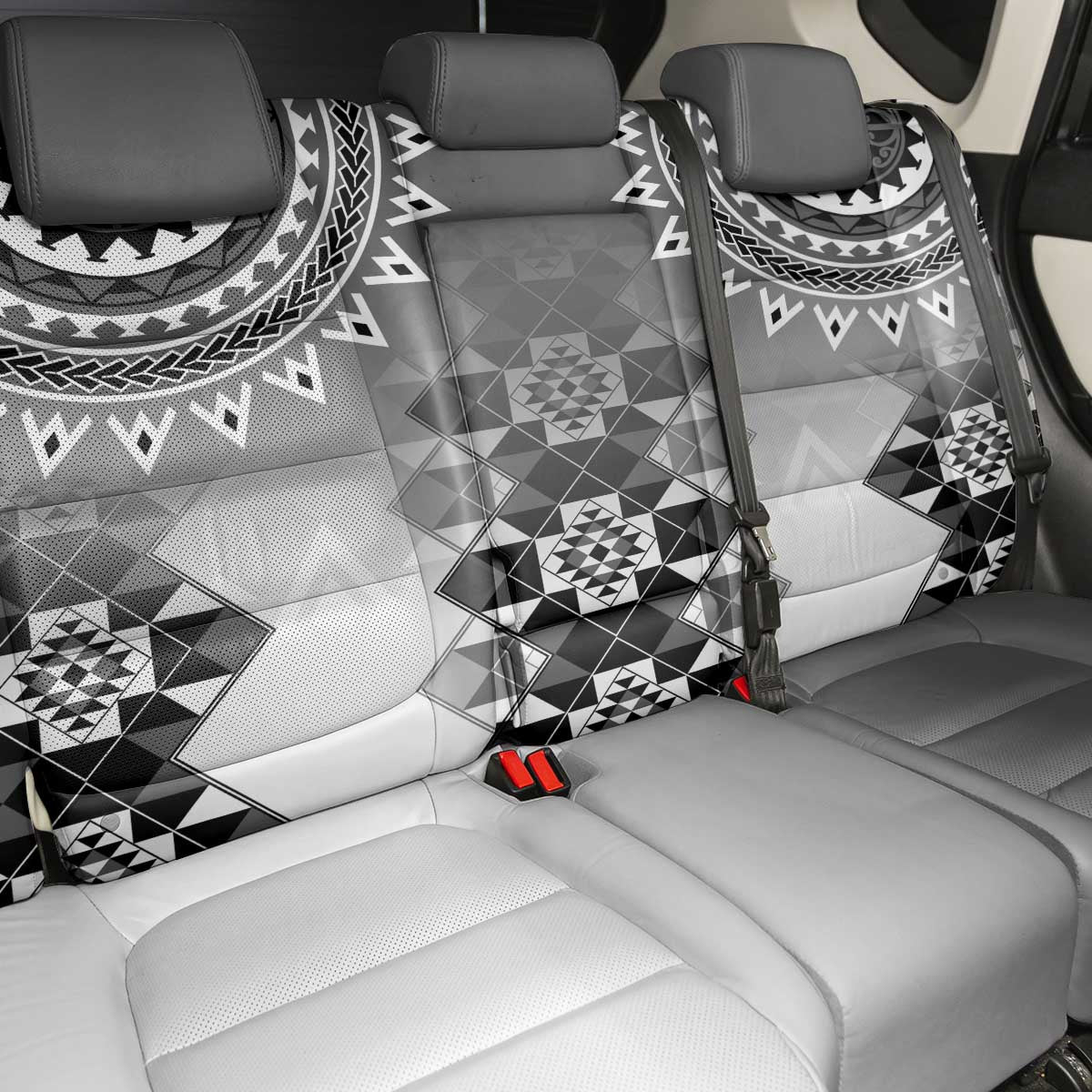 New Zealand Back Car Seat Cover Poutama Mix Gray Taniko Inspired Art LT05