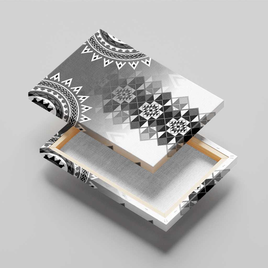 New Zealand Canvas Wall Art Poutama Mix Gray Taniko Inspired Art LT05