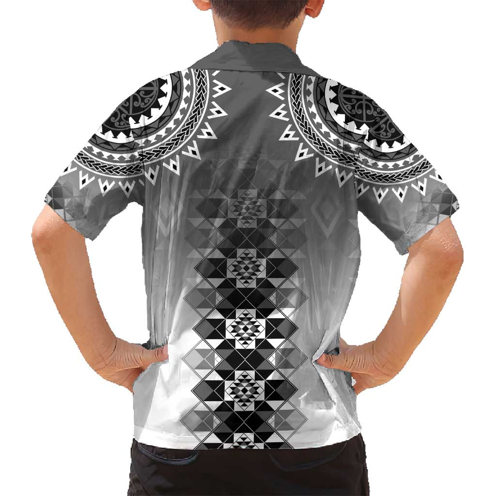 New Zealand Family Matching Long Sleeve Bodycon Dress and Hawaiian Shirt Poutama Mix Gray Taniko Inspired Art LT05 - Polynesian Pride