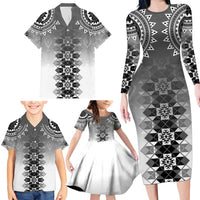New Zealand Family Matching Long Sleeve Bodycon Dress and Hawaiian Shirt Poutama Mix Gray Taniko Inspired Art LT05 - Polynesian Pride