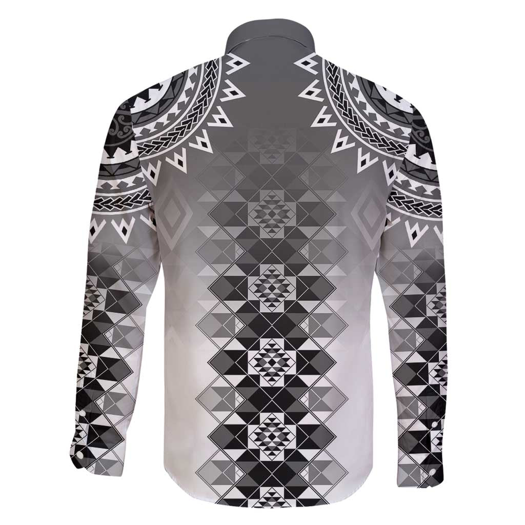 New Zealand Family Matching Long Sleeve Bodycon Dress and Hawaiian Shirt Poutama Mix Gray Taniko Inspired Art LT05 - Polynesian Pride