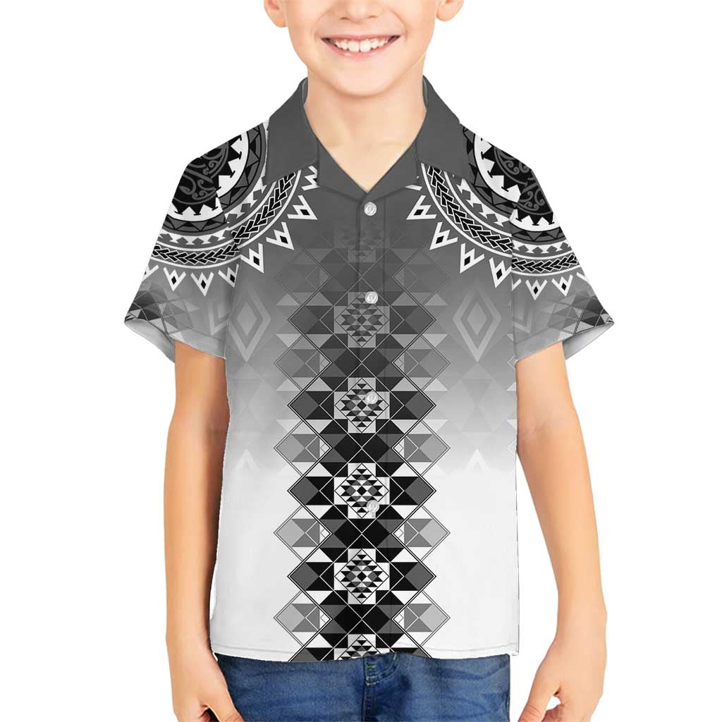New Zealand Family Matching Long Sleeve Bodycon Dress and Hawaiian Shirt Poutama Mix Gray Taniko Inspired Art LT05 Son's Shirt Gray - Polynesian Pride