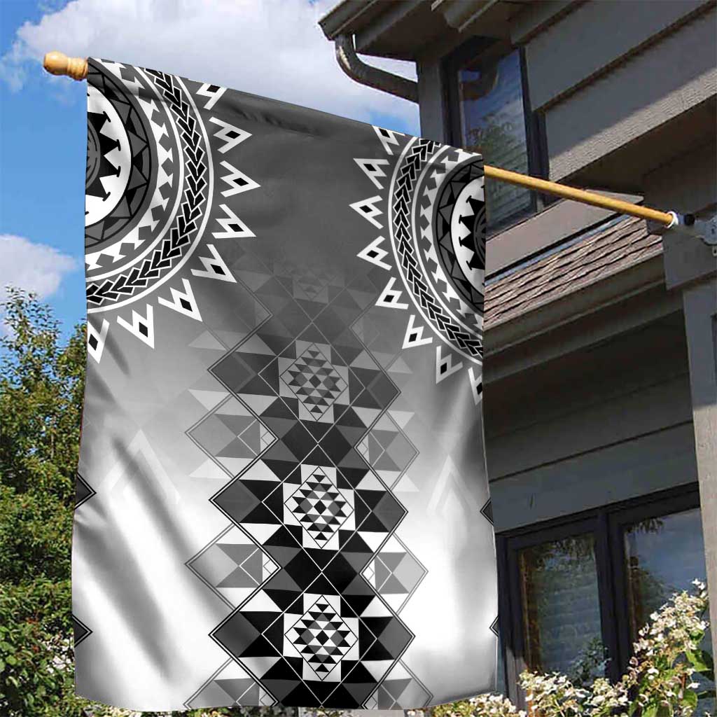 New Zealand Garden Flag Poutama Mix Gray Taniko Inspired Art LT05