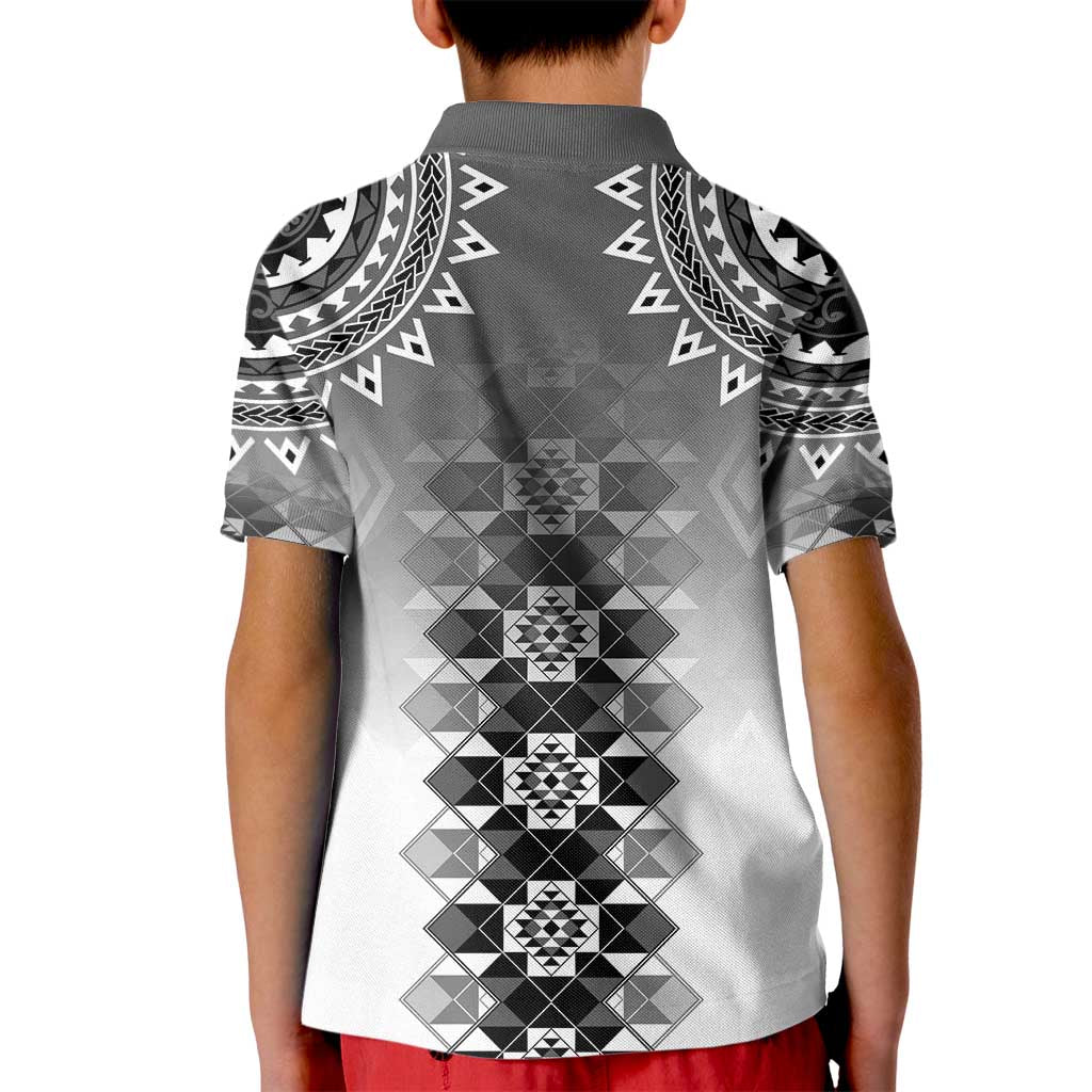 New Zealand Kid Polo Shirt Poutama Mix Gray Taniko Inspired Art LT05