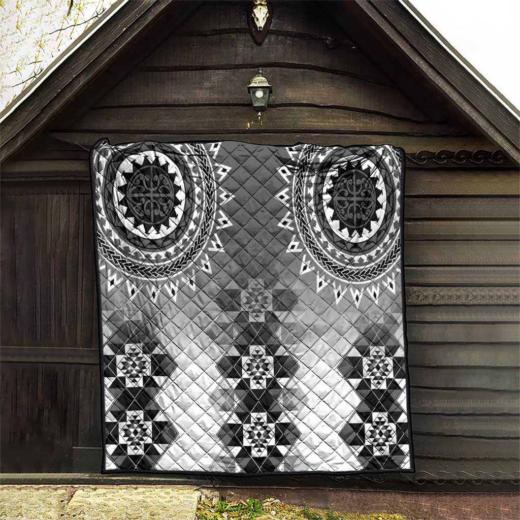 New Zealand Quilt Poutama Mix Gray Taniko Inspired Art LT05 - Polynesian Pride