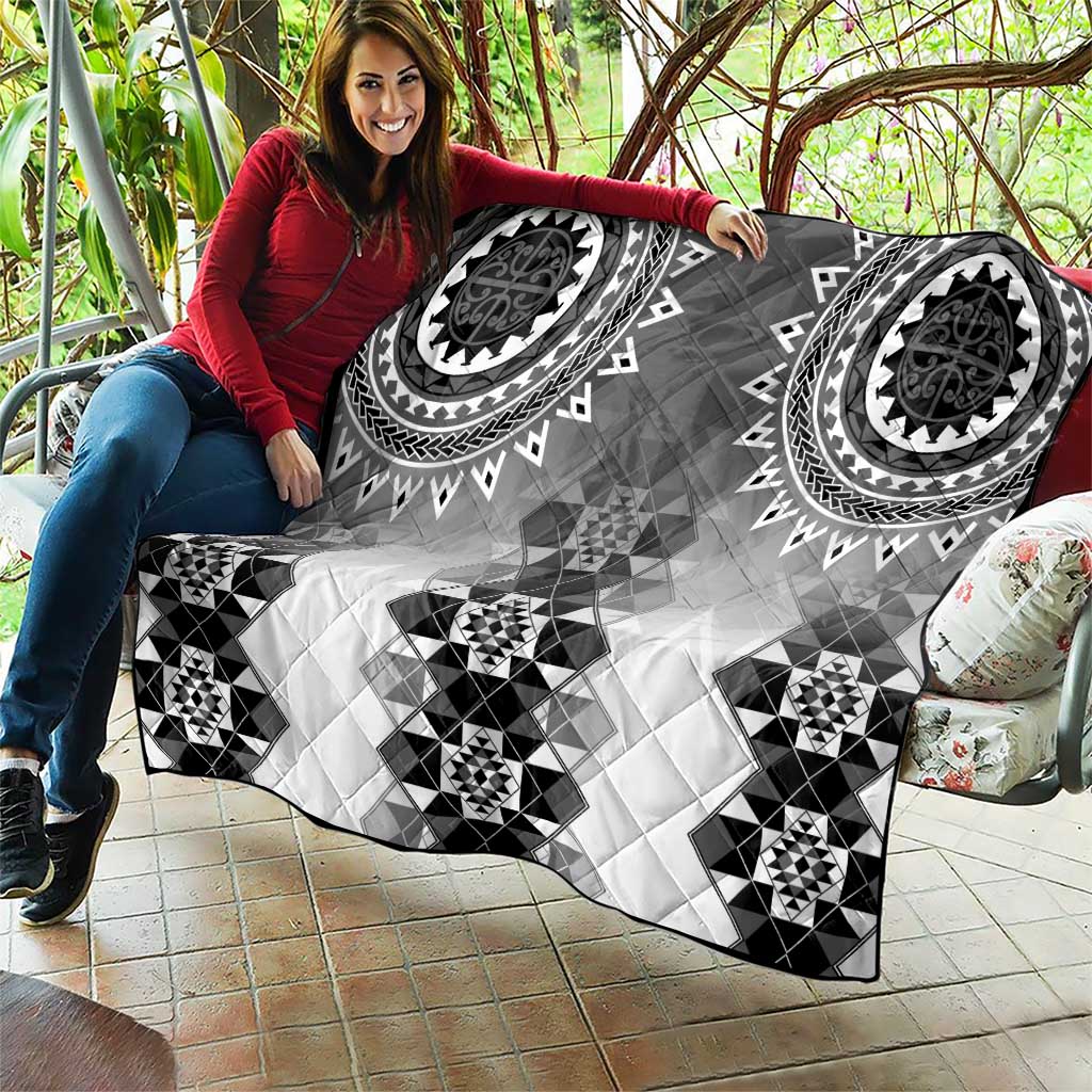 New Zealand Quilt Poutama Mix Gray Taniko Inspired Art LT05 - Polynesian Pride