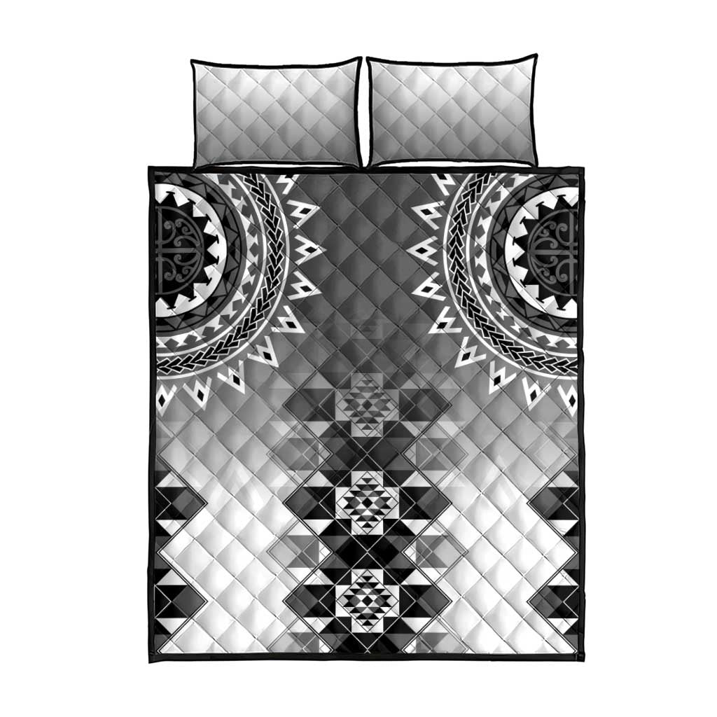 New Zealand Quilt Bed Set Poutama Mix Gray Taniko Inspired Art LT05