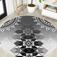 New Zealand Round Carpet Poutama Mix Gray Taniko Inspired Art LT05 Gray - Polynesian Pride