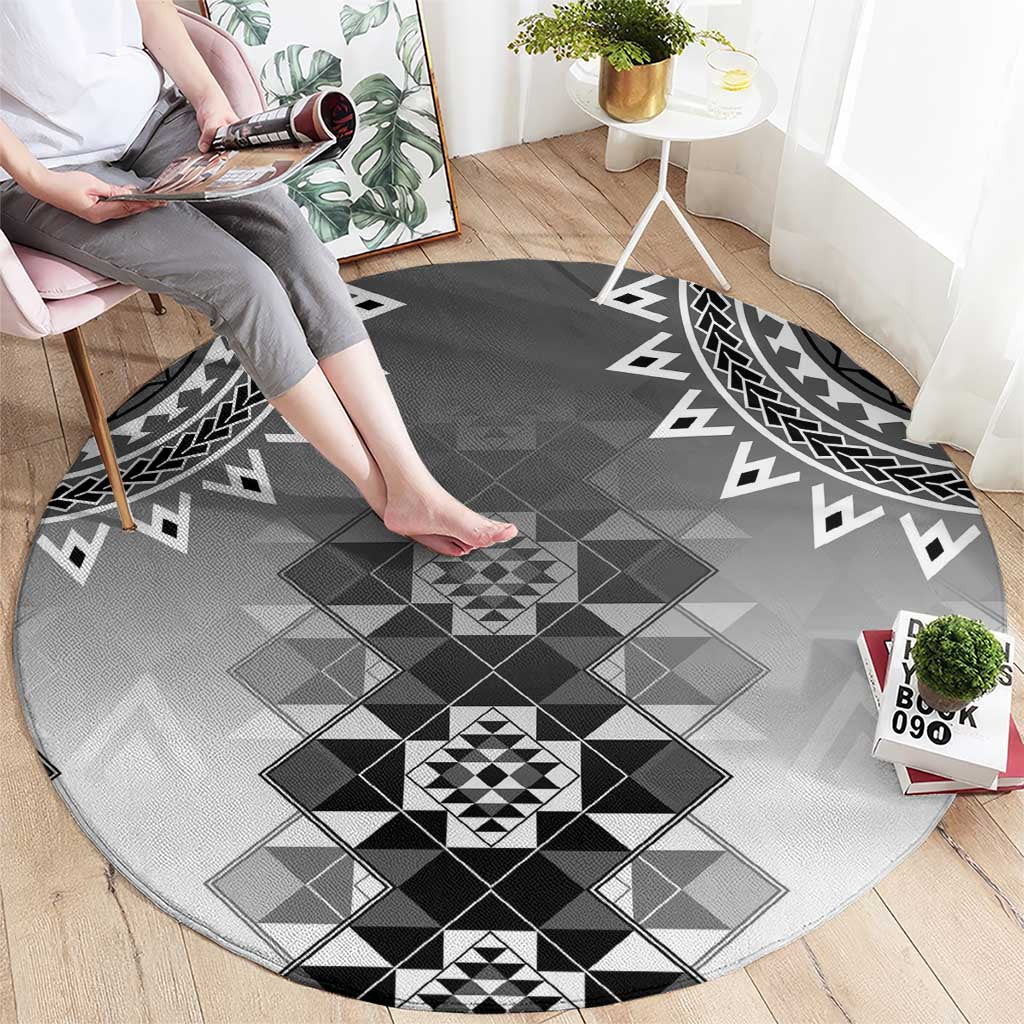 New Zealand Round Carpet Poutama Mix Gray Taniko Inspired Art LT05 - Polynesian Pride