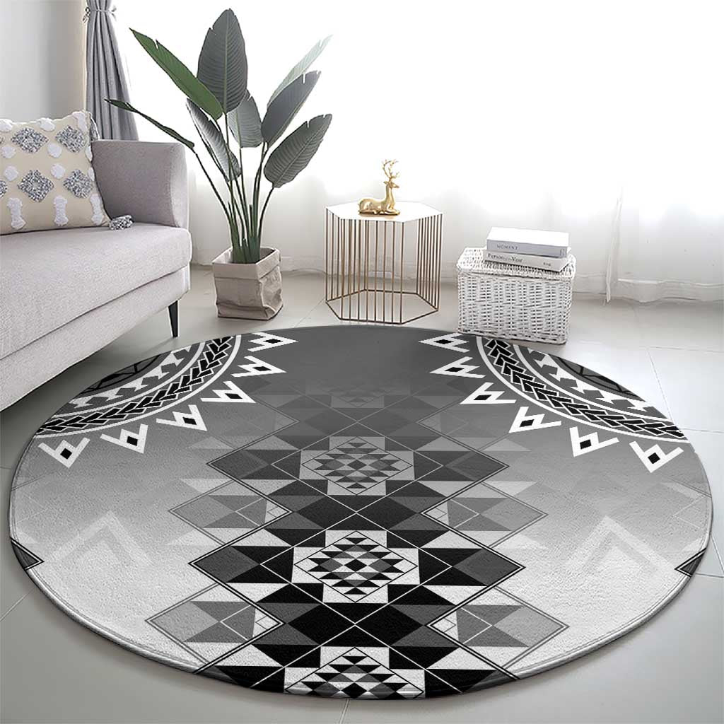 New Zealand Round Carpet Poutama Mix Gray Taniko Inspired Art LT05 - Polynesian Pride
