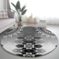 New Zealand Round Carpet Poutama Mix Gray Taniko Inspired Art LT05 - Polynesian Pride