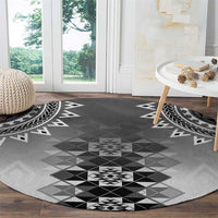 New Zealand Round Carpet Poutama Mix Gray Taniko Inspired Art LT05 - Polynesian Pride