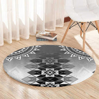 New Zealand Round Carpet Poutama Mix Gray Taniko Inspired Art LT05 - Polynesian Pride